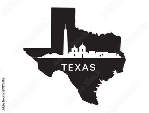 TEXAS Cities Landscape. Vector black silhouette. with white background