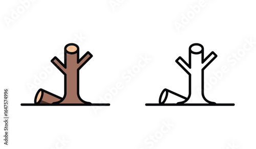 Depiction of a Deforested Tree Trunk with a Severed Limb and No Foliage