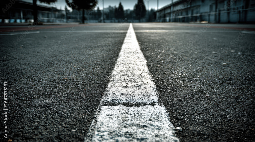 custom made wallpaper toronto digitalA textured asphalt surface features a prominent white line stretching into the distance towards a building, creating a sense of depth and perspective beautifully.
