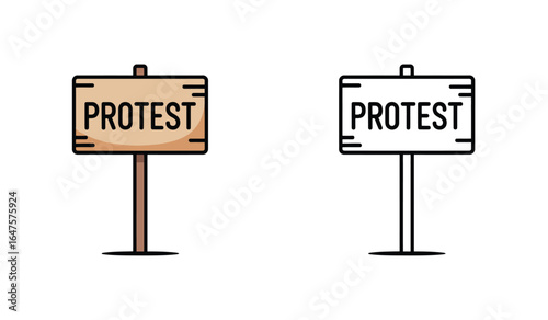 Illustrated Protest Signage Featuring The Word Protest in both Color and Black and White Line Art