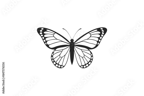 Elegant black and white monarch butterfly silhouette on a clean white background