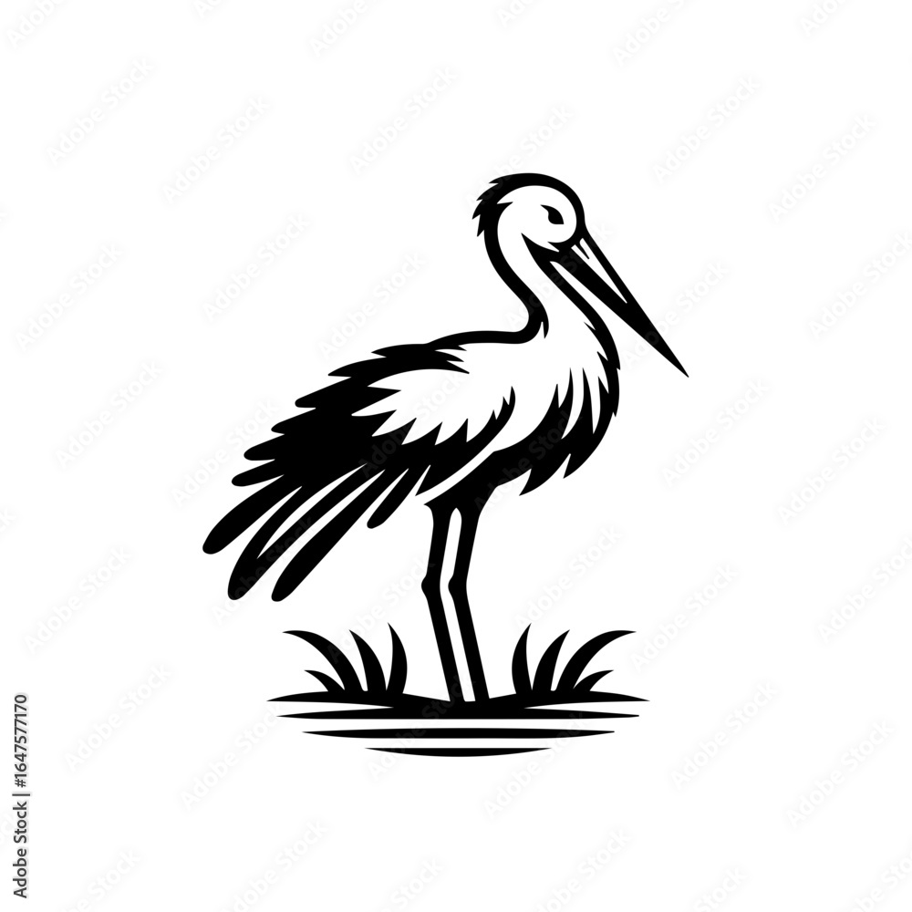 Fototapeta premium Minimalist stork bird silhouette on white background.