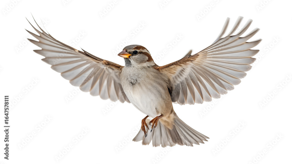 Obraz premium Sparrow Flying on Transparent Background – Isolated Illustration
