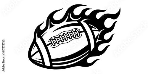 Flaming Football Black and White Vector Outline
