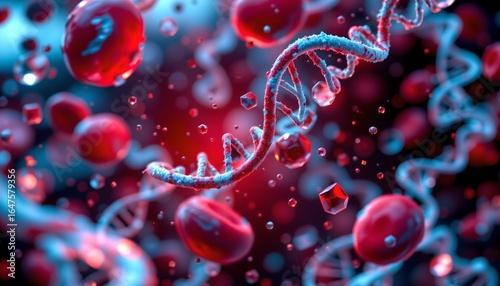 a close up view of red blood cells against a microscopic background.