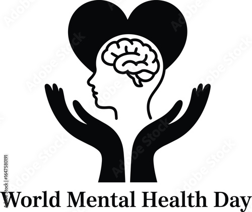 World Mental Health Day heart brain and hands icon