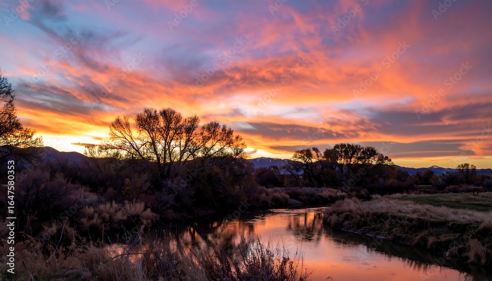 Fototapeta premium Colorful sunset over a calm river