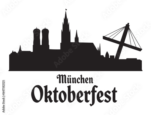 Skyline München Oktoberfest. Vector black silhouette. with white background