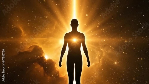 Spiritual Awakening Silhouette with Cosmic Light
