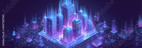 아이소메트릭 데이터 센터 도시 풍경