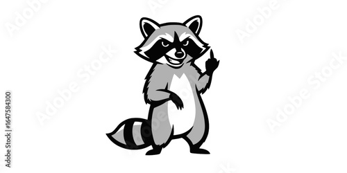 Mischievous Raccoon Middle Finger Black Vector Outline
