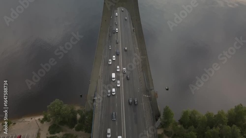 South bridge Kiev Ukraine sunset in cloudy weather June 8, 2021