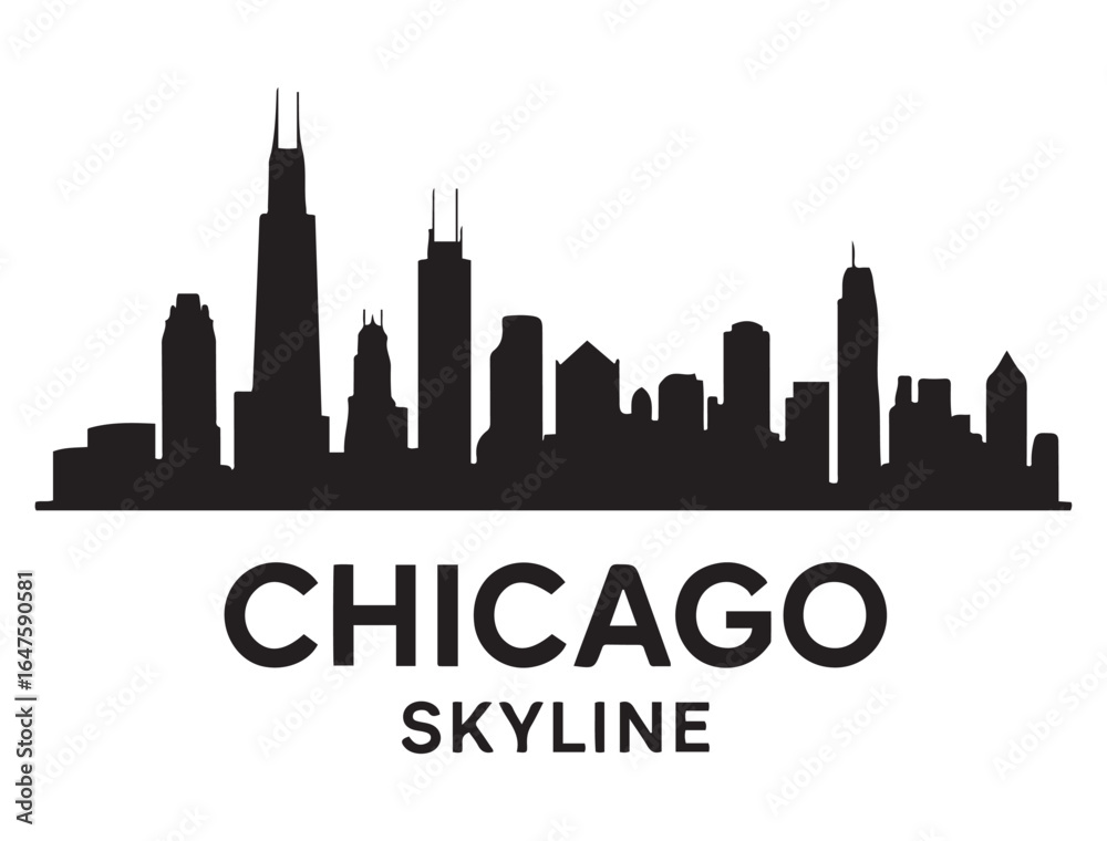 Fototapeta premium Chicago Skyline Vector. Vector black silhouette. with white background