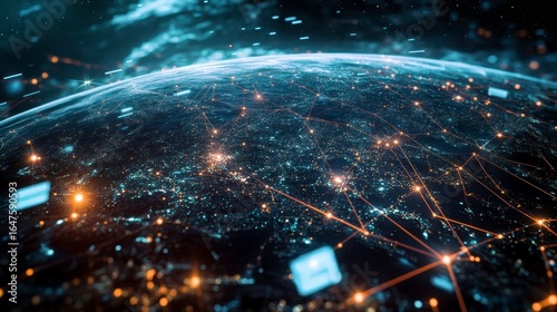 Global Network Connections Over Earth With Bright Data Flow
