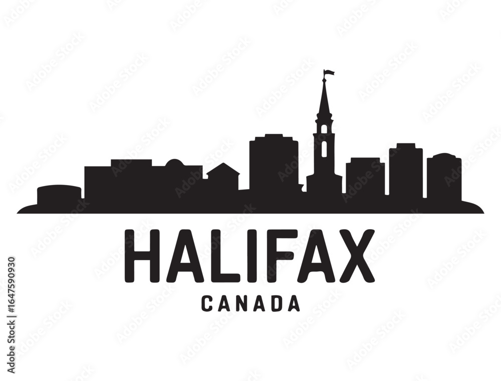 Obraz premium Halifax skyline silhouette. Landscape Halifax, Canada. Vector illustration. Vector black silhouette. with white background