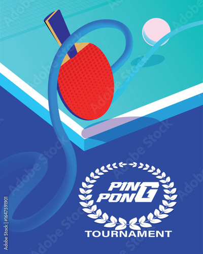 Ping pong tournament, illustration flat for championship banner, competition winner, champion. Poster table tennis game, training, training, sports club, racket sports, hobby, fitness