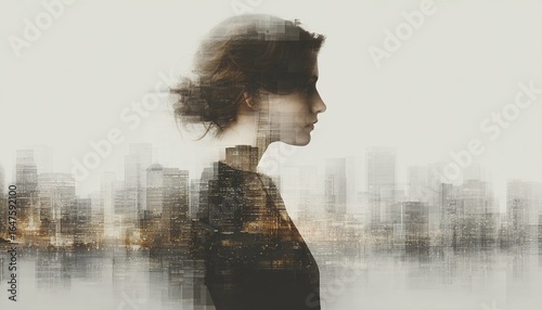 MIEJSKIE MARZENIE - PORTRET KOBIECY W TECHNICE PODWÓJNEJ EKSPOZYCJI