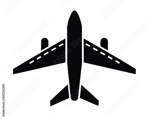 Simple black filled airplane icon for flat design on a white background