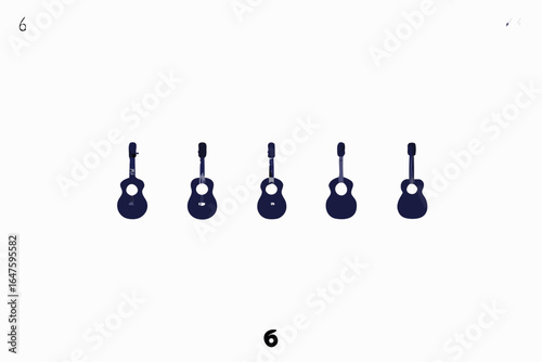 Musical Ensemble: A simple yet stylish illustration of five acoustic guitars in a row, set against a minimalistic background. Highlighting a harmonious arrangement.