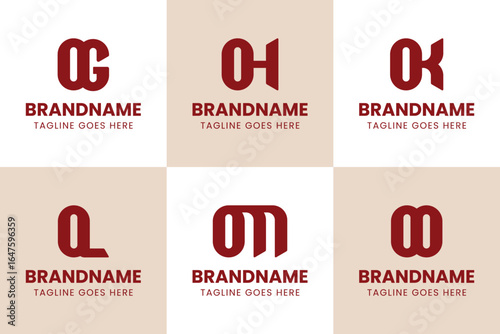 Letters OG OH OK OL OM OO Monogram Logo Set, for GO HO KO LO MO OO initials