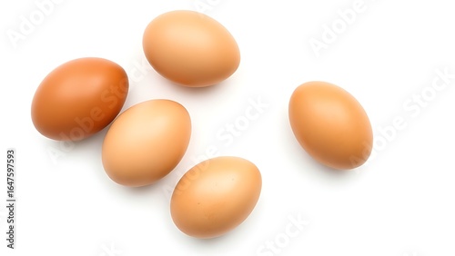 Photos Fresh brown eggs with natural texture, isolated on a pure white background under soft overhead lighting