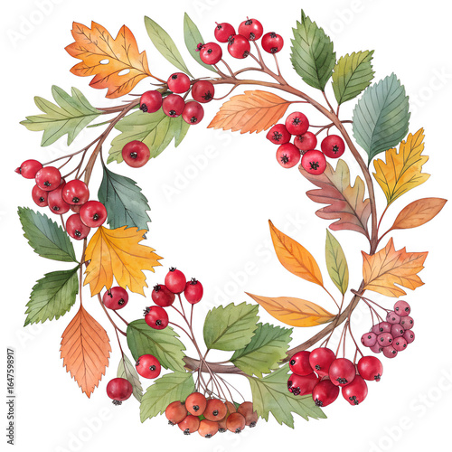 Autumn Watercolor Wreath Collection with Seasonal Leaves, Pumpkins, and Flowers Pngs