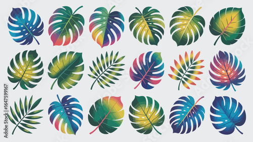 Vibrant tropical leaves showcase stunning gradient colors and natural shapes, perfect for modern design projects 