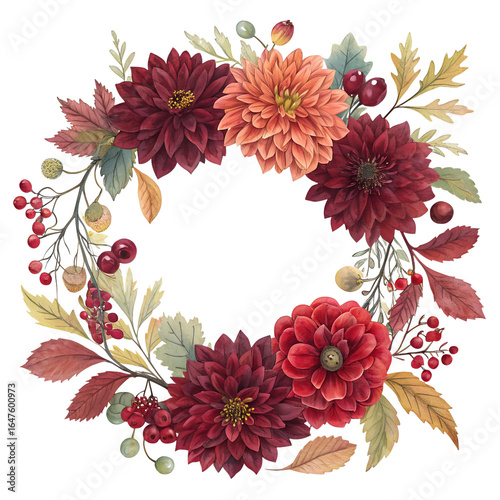 Autumn Watercolor Wreath Collection with Seasonal Leaves, Pumpkins, and Flowers Pngs