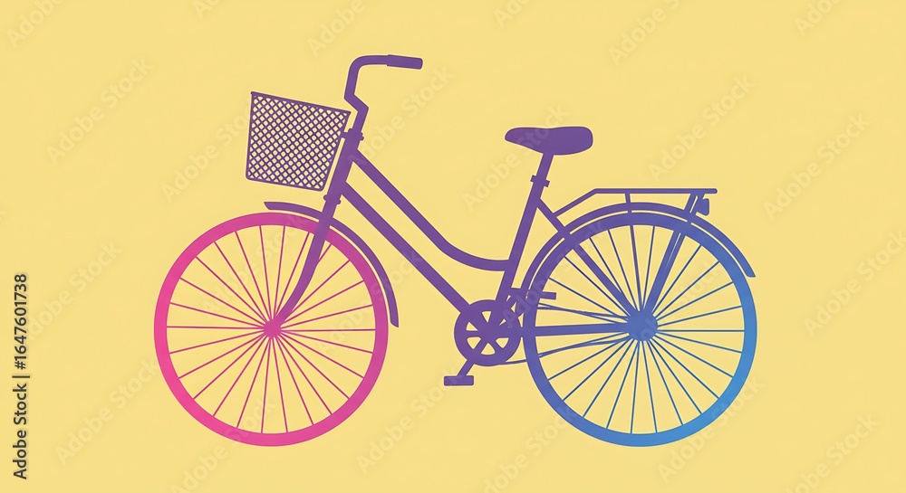 Fototapeta premium Vector bike illustration with basket and gradient colors on clean background