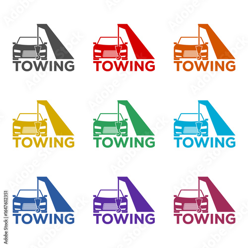 Towing car evacuation  icon isolated on white background. Set icons colorful