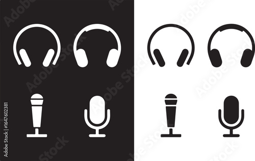 Headphones and Microphone Vector Illustration for Audio Recording and Podcast