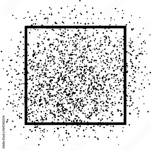 Black dots square pattern art design with scattered elements and abstract style vector graphic illustration