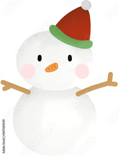 cute snowman wearing red hat with watercolor style clipart