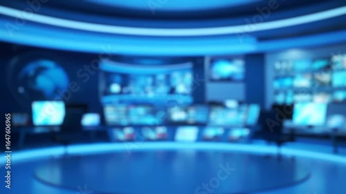 Wallpaper Mural A blurred view of a modern news studio with screens and lighting. Torontodigital.ca