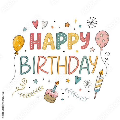Happy Birthday Card with Balloons, Celebration Greeting, Party Invitation, Festive Design, Birthday Wishes