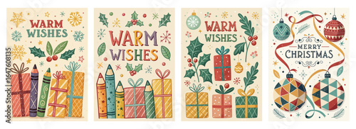 Colorful Christmas cards featuring gifts and festive designs to spread warm wishes this holiday season.