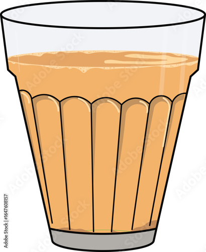 Hot Indian Chai in Traditional Glass Flat Vector Illustration