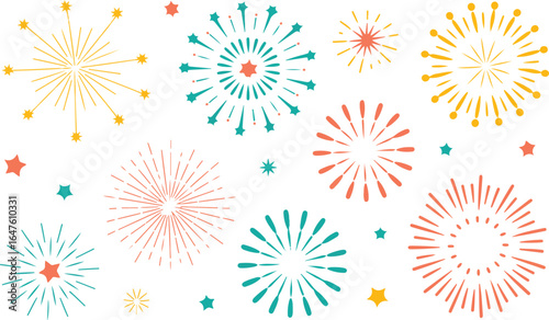 Fireworks Set. Festive Firecracker Collection. Isolated Vector Illustration on Background