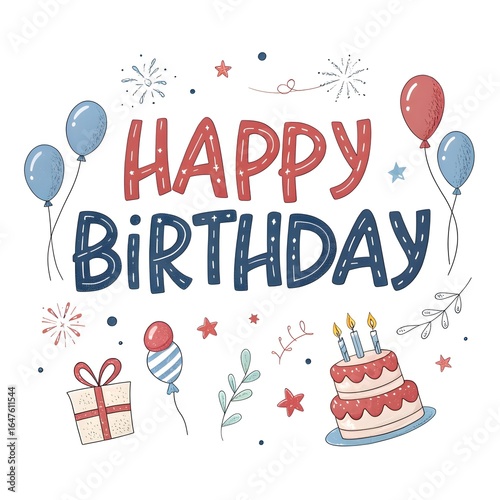 Happy Birthday Card with Birthday Cake, Celebration Greeting, Party Invitation, Festive Design, Birthday Wishes