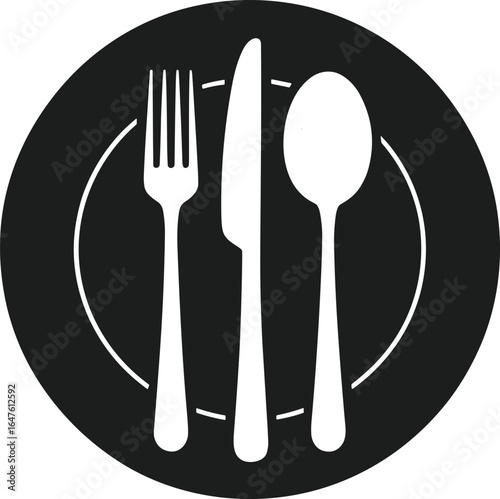 Fork Knife and Spoon on Plate Silhouette Vector for Food and Restaurant