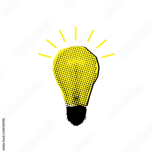 Halftone light bulb for trendy collage design, business idea and solutions
