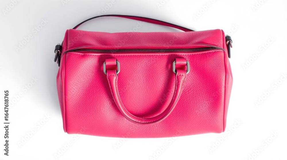 Naklejka premium Pink duffel bag on a white surface with black zipper and handles