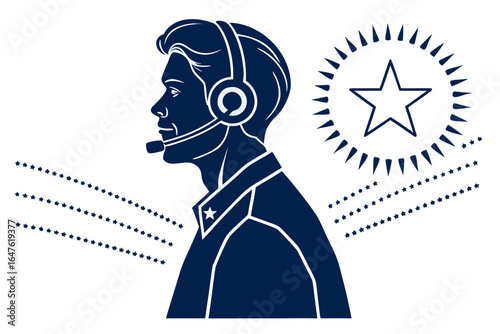 Vector art of a customer service representative with a headset providing assistance and support to customers online