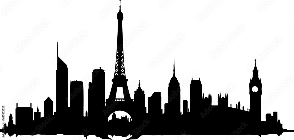 Naklejka premium World Landmark City Skyline Silhouette – Global Urban Vector Art