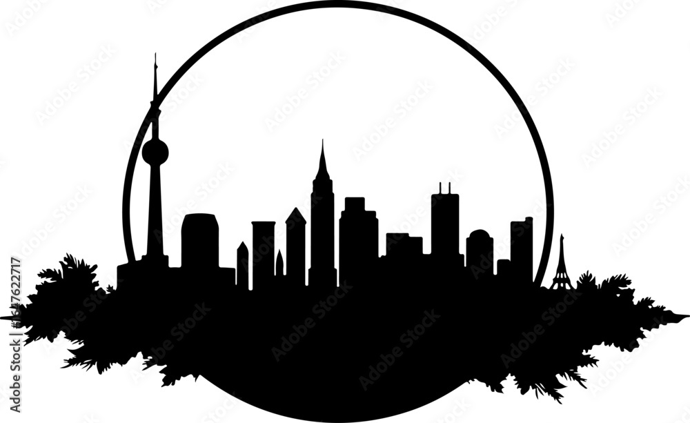 Fototapeta premium World Landmark City Skyline Silhouette – Global Urban Vector Art