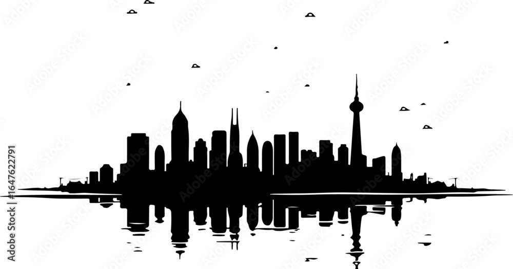 Naklejka premium World Landmark City Skyline Silhouette – Global Urban Vector Art
