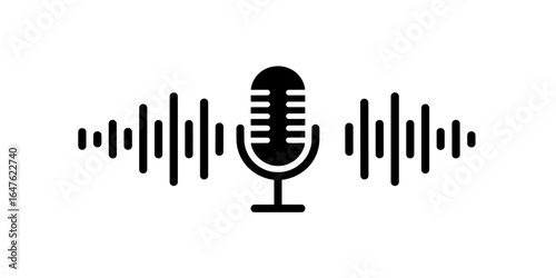 Podcast Recording, Microphone Setup, Studio Environment, Digital Media, Sound Waves, Close-Up