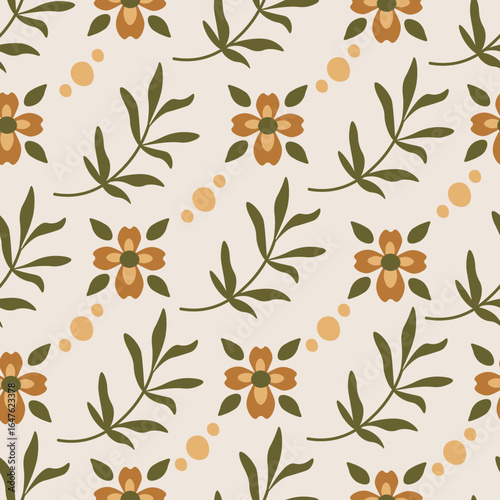 Retro floral seamless pattern with boho flowers