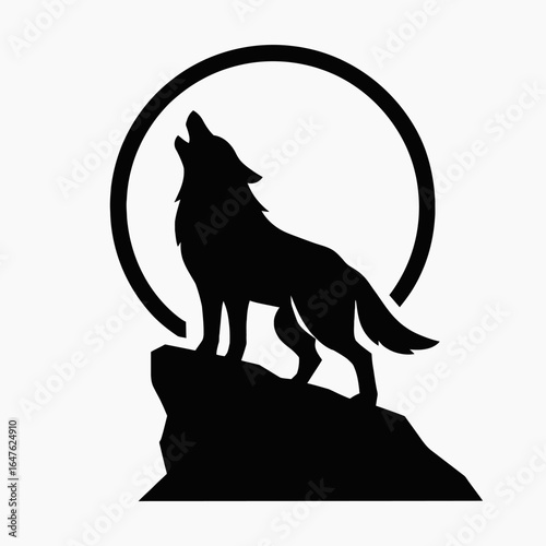 black vector silhouette of a howling wolf on a cliff