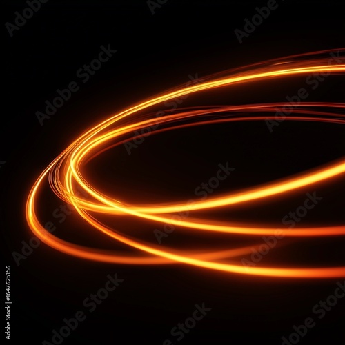 Hyper-Realistic Orange Neon Light Streaks on Black Background, 4K
